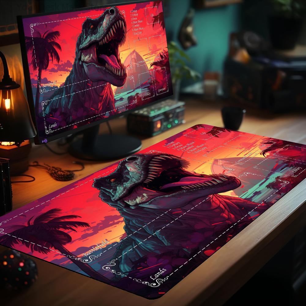 Door Mat Blank - بساط لعب MTG بتصميم الديناصورات النيونية،